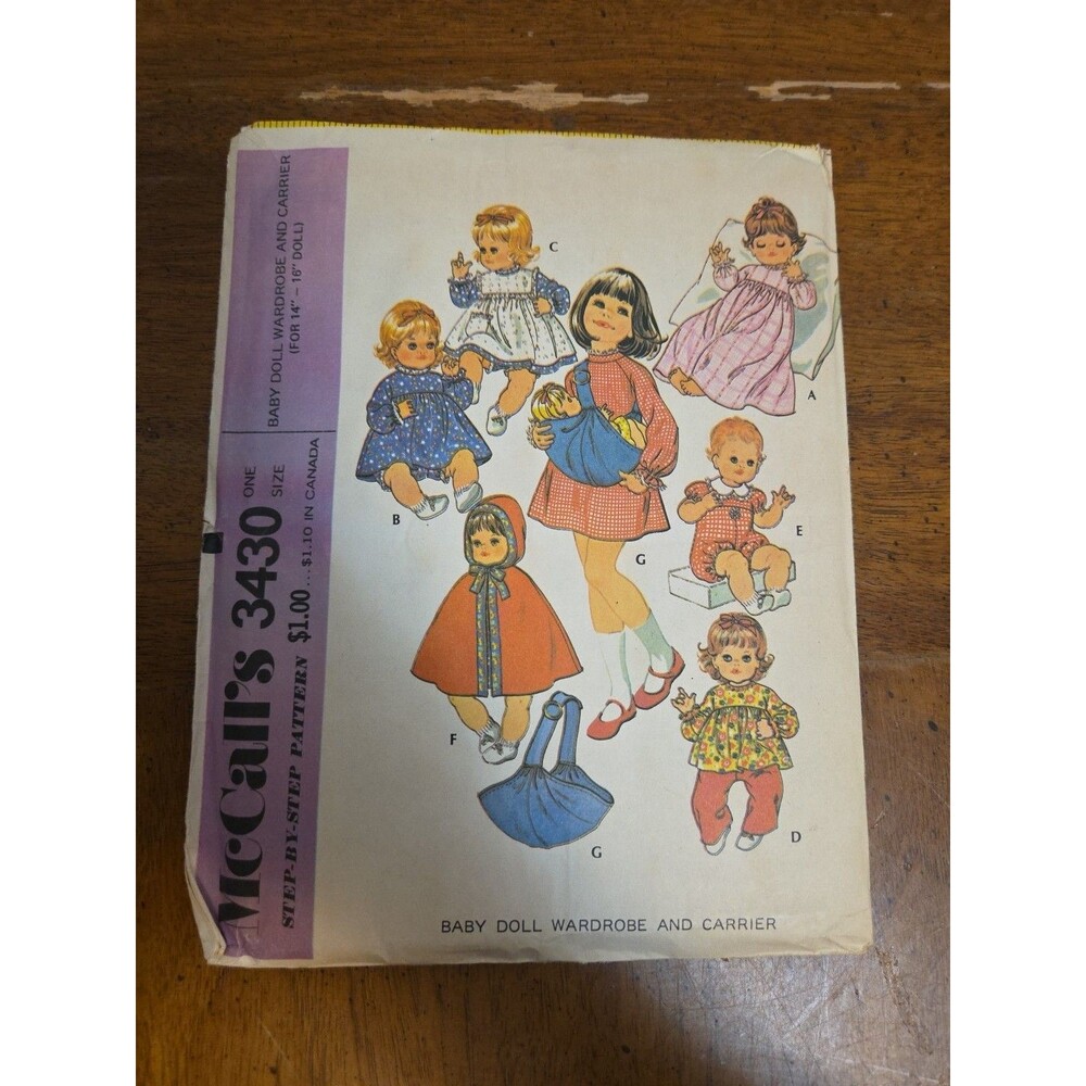 Baby Doll Wardrobe & Carrier Pattern McCall's 3430 for 14"-16" Dolls Vintage
